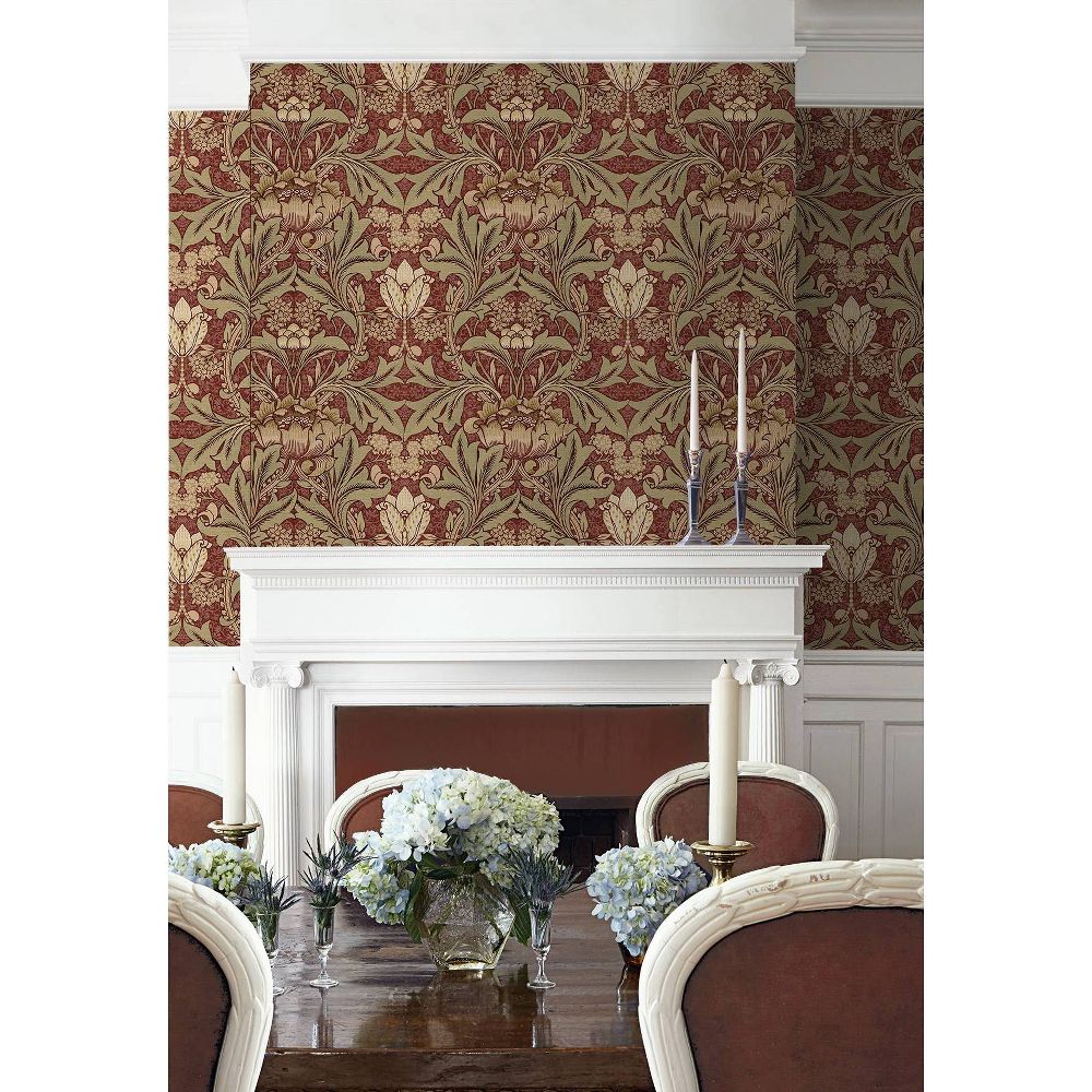 New - NextWall Red Clay and Lichen Acanthus Floral Peel and Stick Wallpaper
