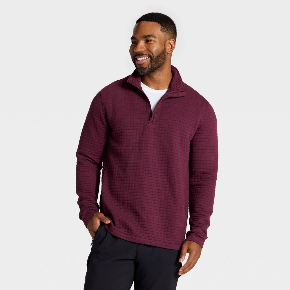 New - Men's Quilted Fleece 1/2 Zip Pullover Sweatshirt - All In Motion™ Burgundy L