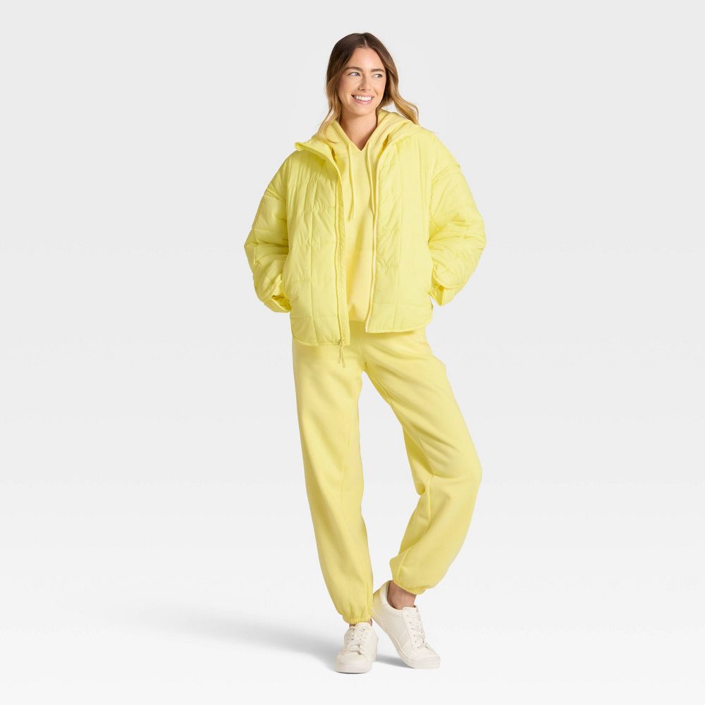 New - Women's Oversized Quilted Puffer Jacket - JoyLab™ Light Yellow S