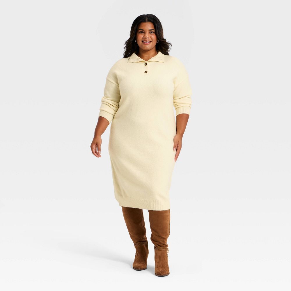 New - Women's Long Sleeve Midi Sweater Dress - Universal Thread™ Cream 3X