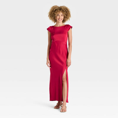 New - Women's Woven Open Back Maxi Dress - A New Day™ Berry Red S