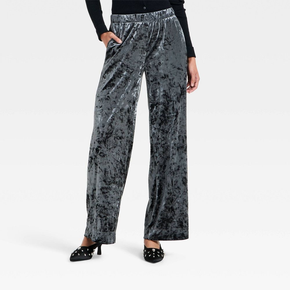 New - Women's Crushed Velour Pull-On Pants - A New Day™ Black XL