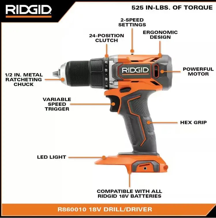 Open Box - 18V Cordless 1/2 in. Drill/Driver Kit with 2.0 Ah Battery and Charger RIDGIDBullseye Deals