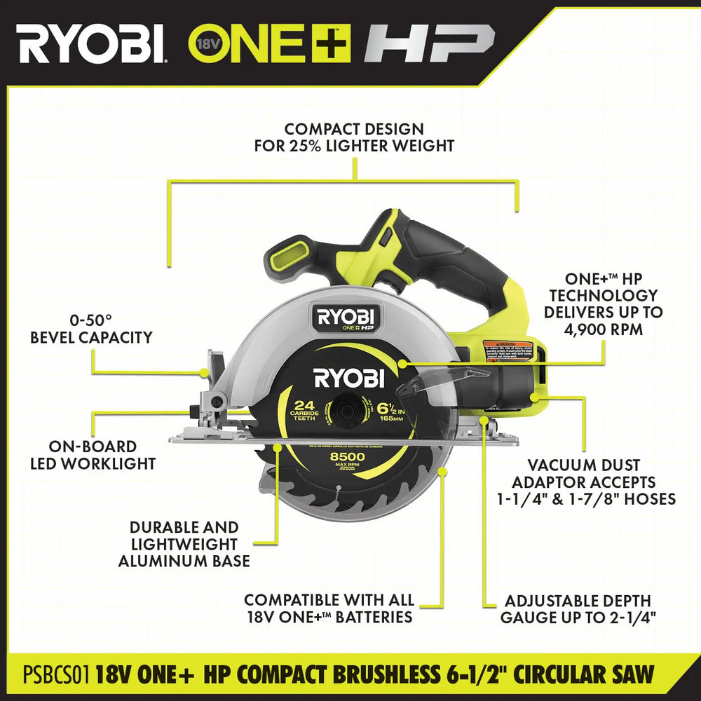 Open Box - RYOBI 18V ONE+ HP Brushless Compact 6-1/2-inch Circular Saw (Tool-Only) RYOBIBullseye Deals