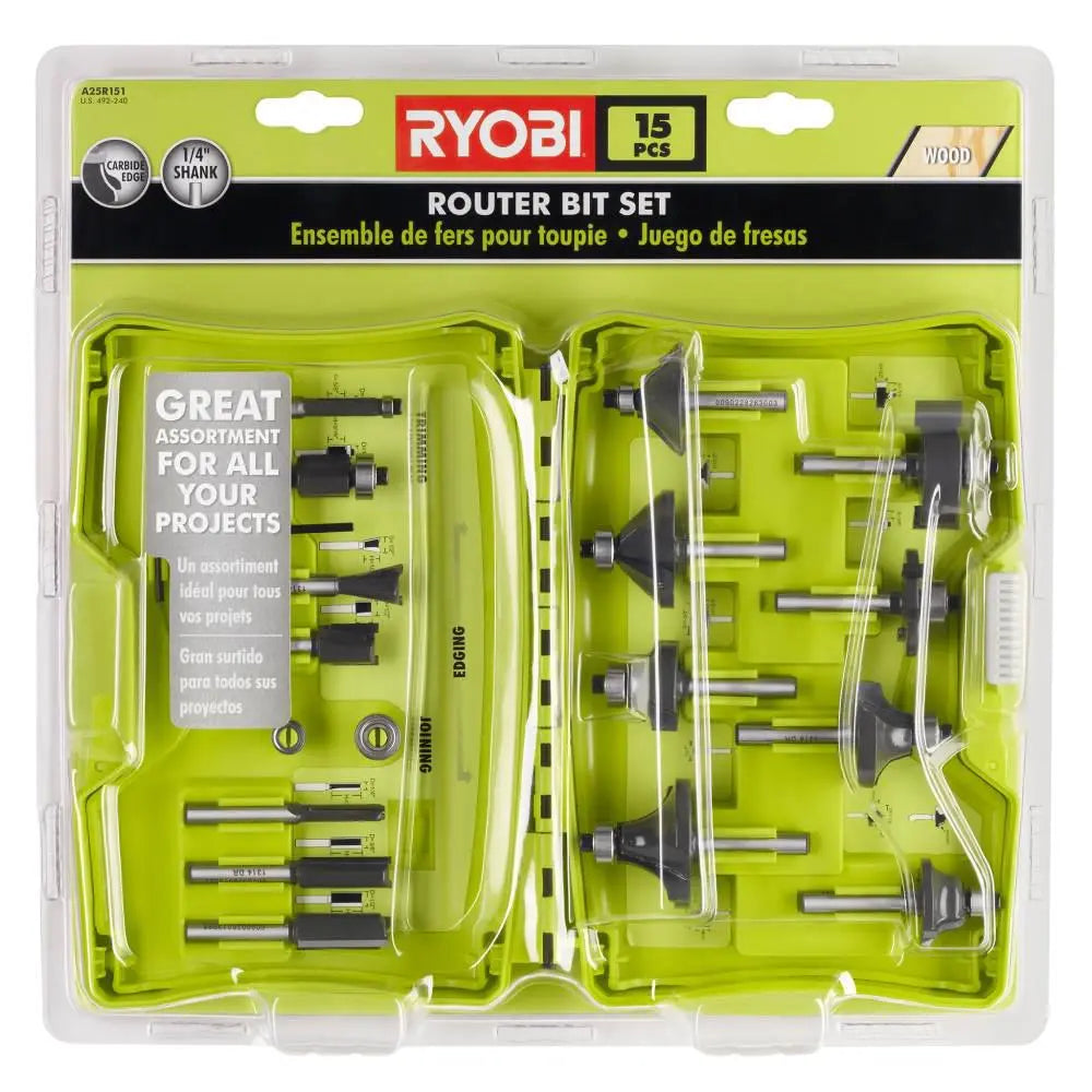 Open Box - Ryobi A25R151 15 Piece 0.25 Inch Shank Router Bit Set RyobiBullseye Deals