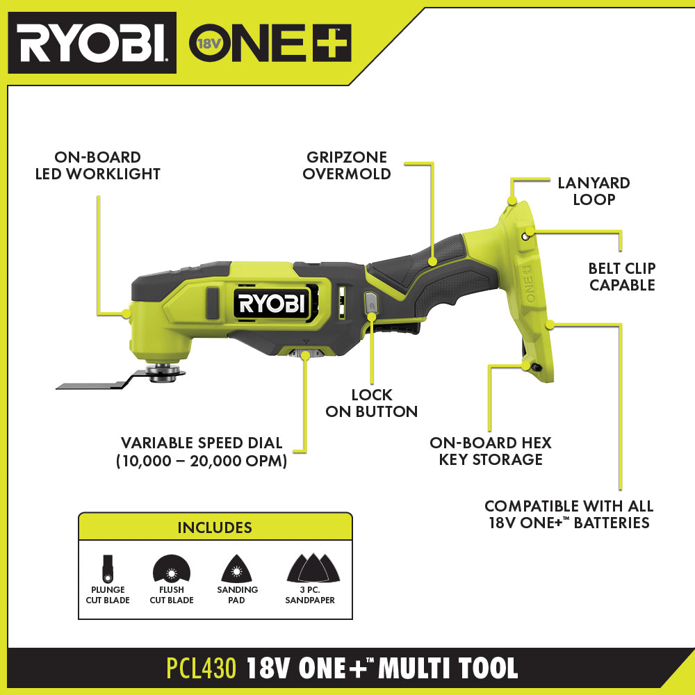 Used - RYOBI ONE+ 18V Cordless Multi-Tool (Tool Only)