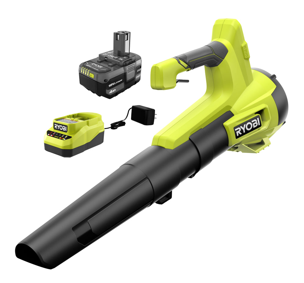 Used - Ryobi ONE+ 18V 100 MPH 350 CFM Cordless Battery Variable Speed Jet Fan Leaf Blower with 4.0 Ah Battery and Charger