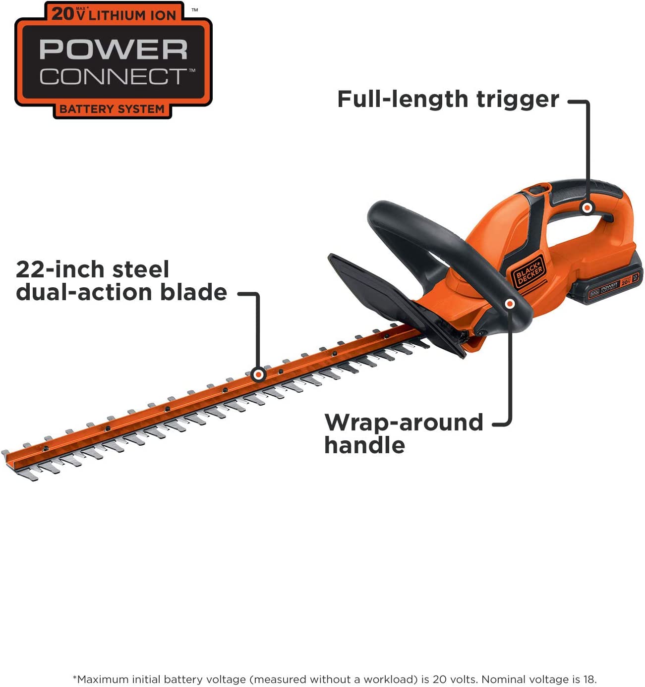 Open Box -  BLACK+DECKER 22 in. 20-Volt Lithium-Ion Cordless Hedge Trimmer