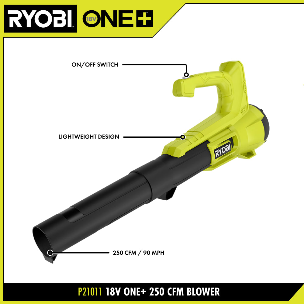 Open Box -  RYOBI ONE+ 18V 90 MPH 250 CFM Cordless Battery Leaf Blower/Sweeper with 2.0 Ah Battery and Charger