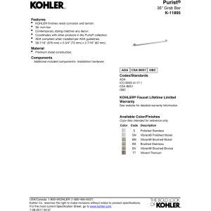Open Box - Kohler K-11895-BV Purist 36" Wall Mounted Grab Bar