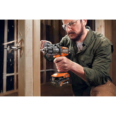 Open Box -  RIDGID 18V Brushless Cordless 1/2 in. Hammer Drill/Driver Kit with 4.0 Ah MAX Output Battery, 18V Charger, and Tool Bag