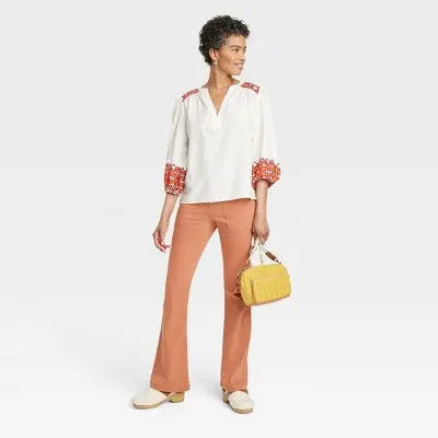 Knox Rose Women's V Neck Balloon Sleeve Top 3/4 Length Allover Floral Print Knox RoseBullseye Deals