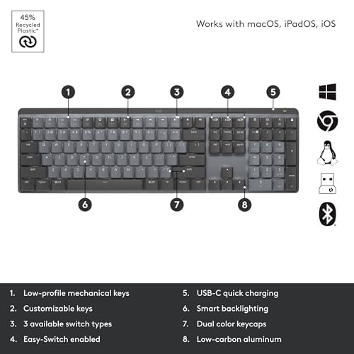 Open Box -  MX Mechanical Wireless Illuminated Performance Keyboard-GRAPHITE-US-2.4GHZ/BT-CLICKY 920-010549