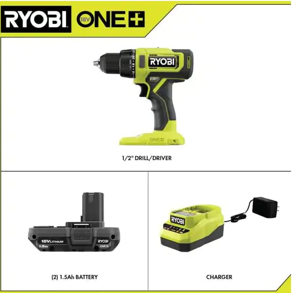 Open Box - ONE+ 18V Cordless 1/2 in. Drill/Driver Kit with (2) 1.5 Ah Batteries and Charger RYOBIBullseye Deals