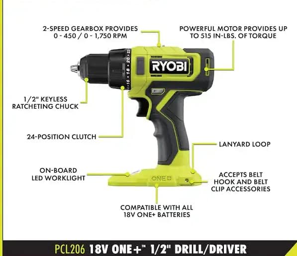 Open Box -  RYOBI 18V ONE+ Lithium-Ion Cordless Drill/Driver Kit with 1.5 Ah Battery and Charger RYOBIBullseye Deals