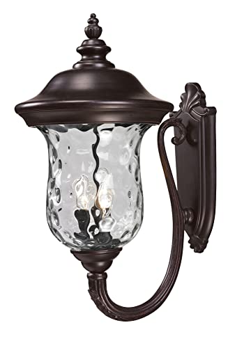 Open Box - Z-Lite 533B-RBRZ Armstrong 3 Light Outdoor Wall Sconce with Clear Water Glass Shade