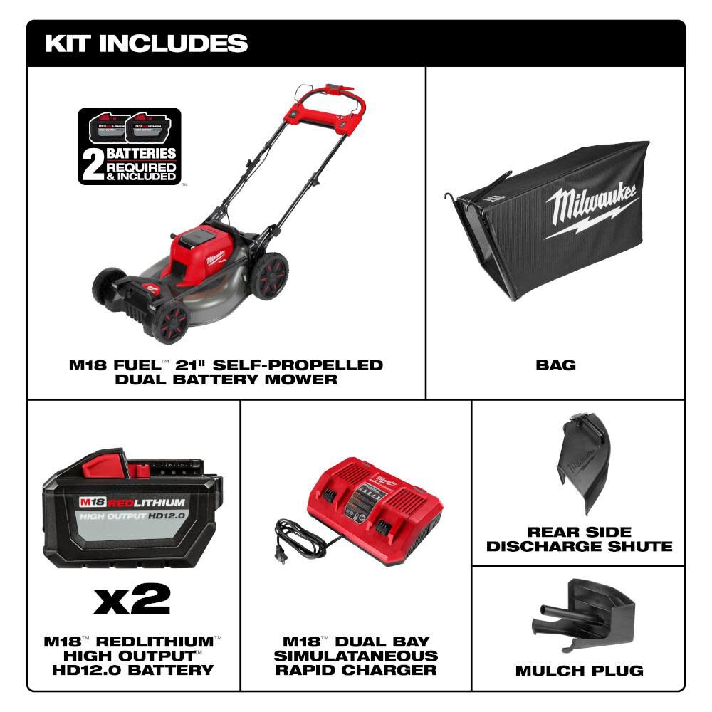 Used - Milwaukee M18 FUEL Brushless Cordless 21 in. Walk Behind Dual Battery Self-Propelled Mower w/ (2) 12.0Ah Battery and Rapid Charger