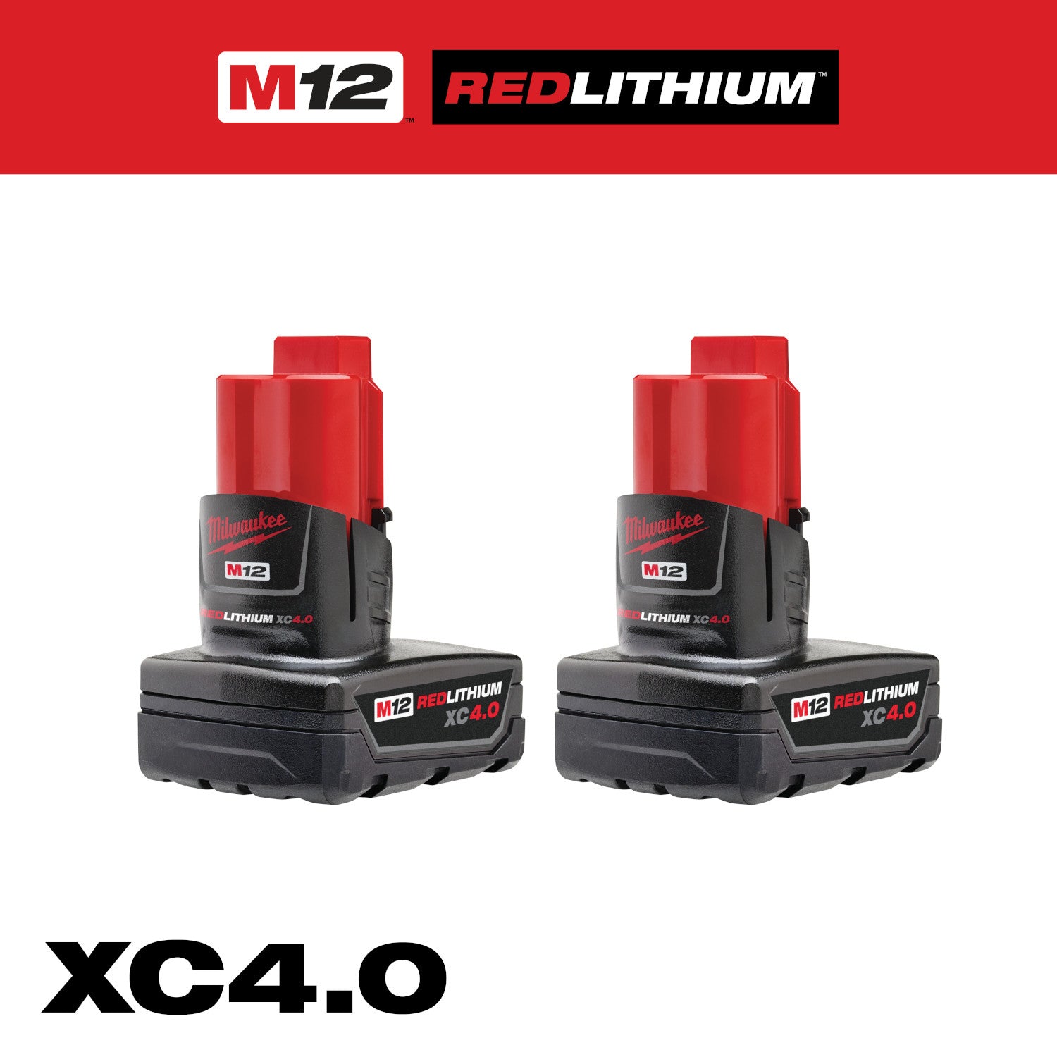 Open Box -  Milwaukee M12 12V Lithium-Ion XC Extended Capacity 4.0 Ah Battery 2-Pack w/PACKOUT Compact Wall Plate & M12 Battery Rack