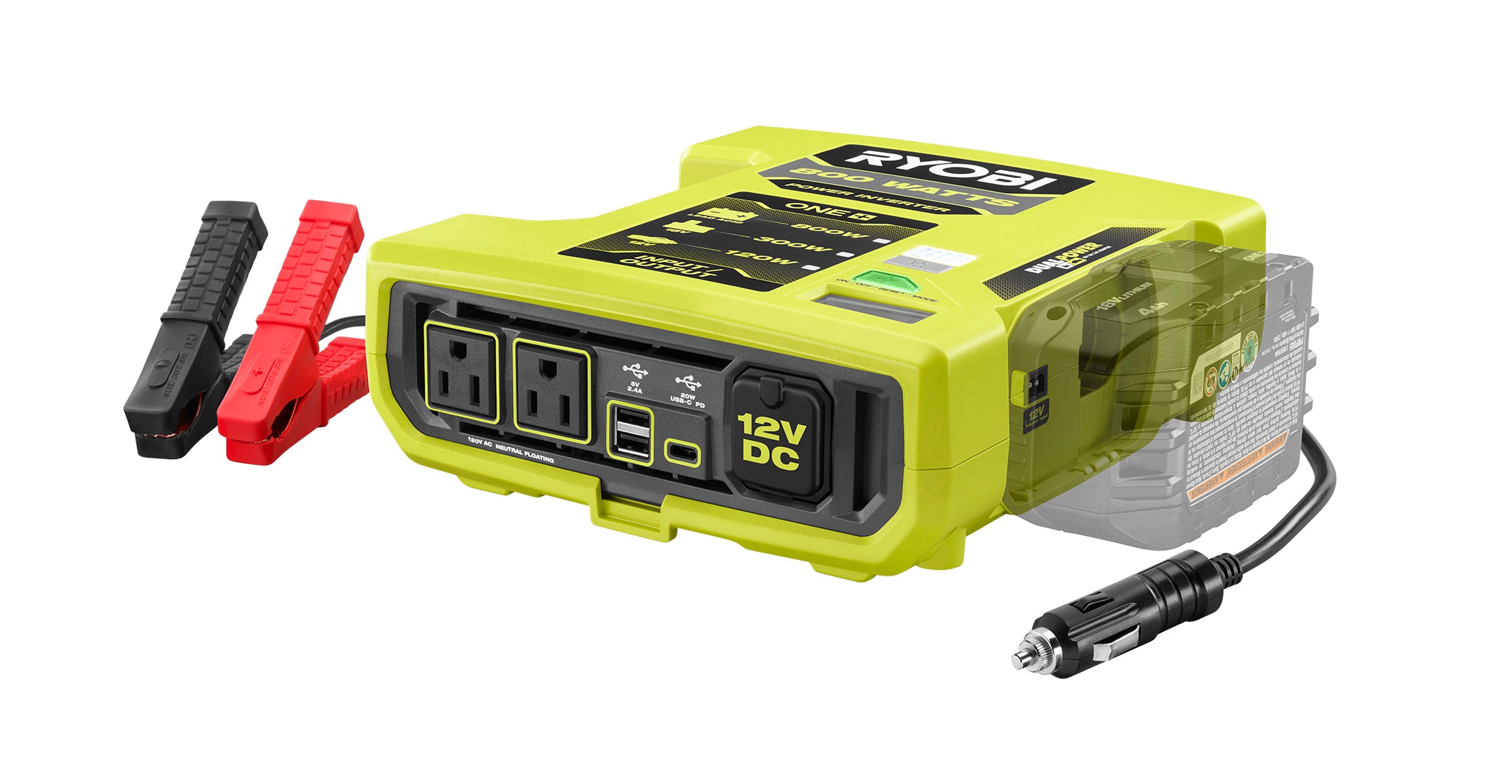 Open Box -  RYOBI ONE+ 18V 800-Watt Max 12V Automotive Power Inverter with Dual USB Ports