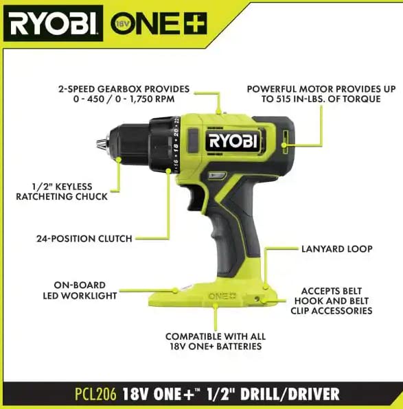Open Box - ONE+ 18V Cordless 1/2 in. Drill/Driver Kit with (2) 1.5 Ah Batteries and Charger RYOBIBullseye Deals