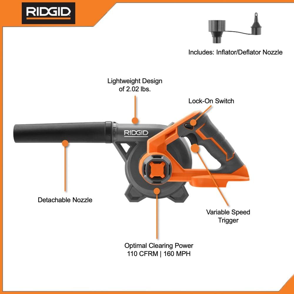 Open Box -  RIDGID 18V Lithium-Ion Cordless Compact Jobsite Blower with Inflator/Deflator Nozzle RIDGIDBullseye Deals