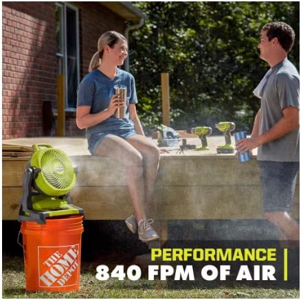 Open Box - RYOBI ONE+ 18V Cordless 7-1/2 in. Bucket Top Misting Fan Kit with 1.5 Ah Battery and Charger