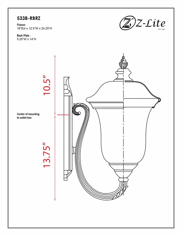 Open Box - Z-Lite 533B-RBRZ Armstrong 3 Light Outdoor Wall Sconce with Clear Water Glass Shade