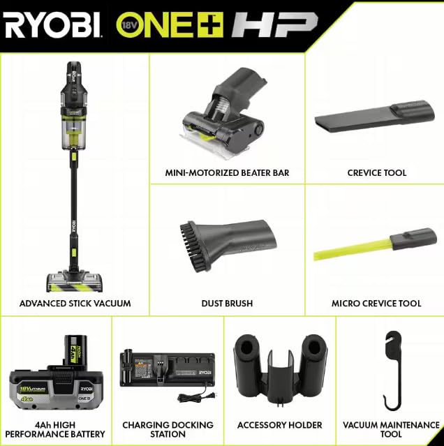 Open Box -  Ryobi ONE+ HP 18V Brushless Cordless Advanced WHISPER Series Stick Vacuum Kit with 4.0 Ah Battery and Charger