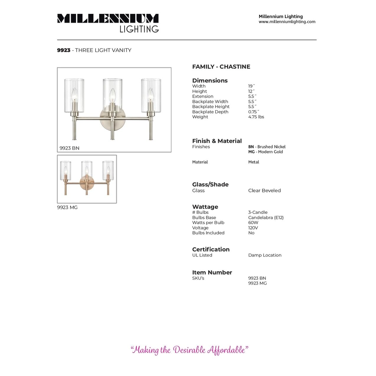 Open Box - Millennium Lighting 9924-BN - Bathroom Fixtures Indoor Lighting