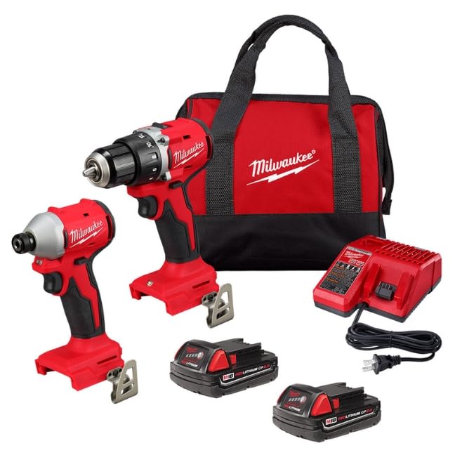 Open Box - Milwaukee M18 18-Volt Lithium-Ion Brushless Cordless Compact Drill/Impact Combo Kit (2-Tool) w/(2) 2.0 Ah Batteries, Charger & Bag MilwaukeeBullseye Deals