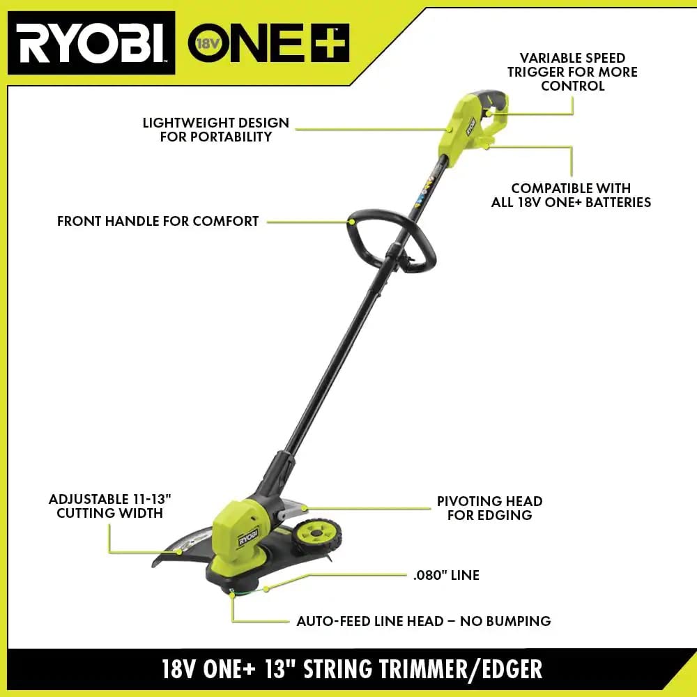 Open Box - RYOBI ONE+ 18V 13 in. Cordless Battery String Trimmer/Edger (Tool Only) RYOBIBullseye Deals