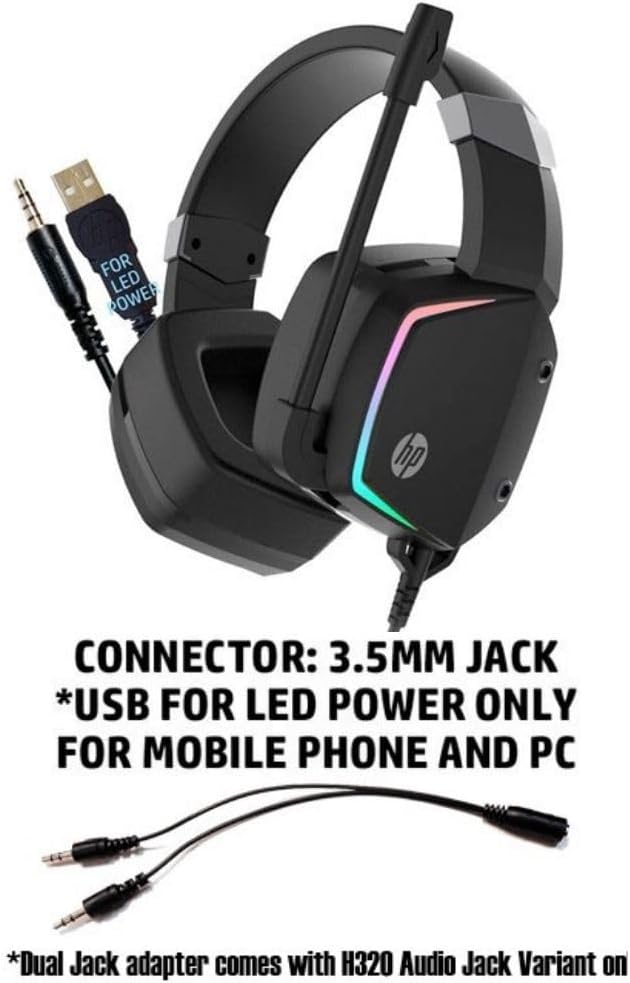HP H320 USB 3.5mm Wired 7.1 Surround Sound Over Ear Gaming Headset Mic
