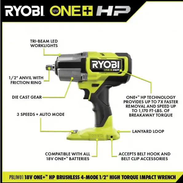 Open Box -  RYOBI ONE+ 18V Brushless Cordless 4-Mode 1/2 in. Impact Wrench Kit with 4.0 Battery and Charger RYOBIBullseye Deals