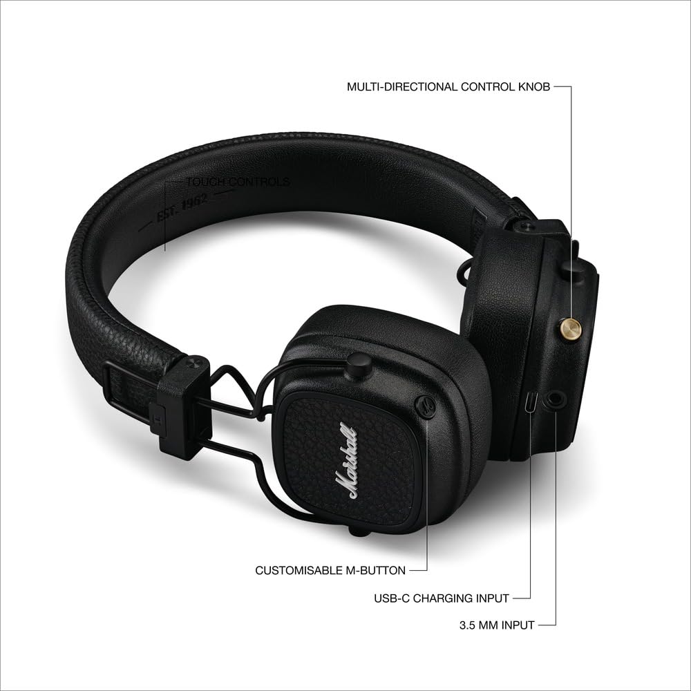 Certified Refurbished - Marshall - Major V Wireless On-Ear Headphones - Black MarshallBullseye Deals
