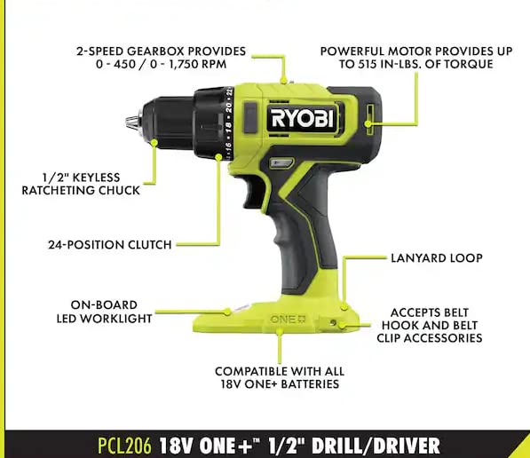 Open Box -  RYOBI 18V ONE+ Lithium-Ion Cordless Drill/Driver Kit with 1.5 Ah Battery and Charger RYOBIBullseye Deals