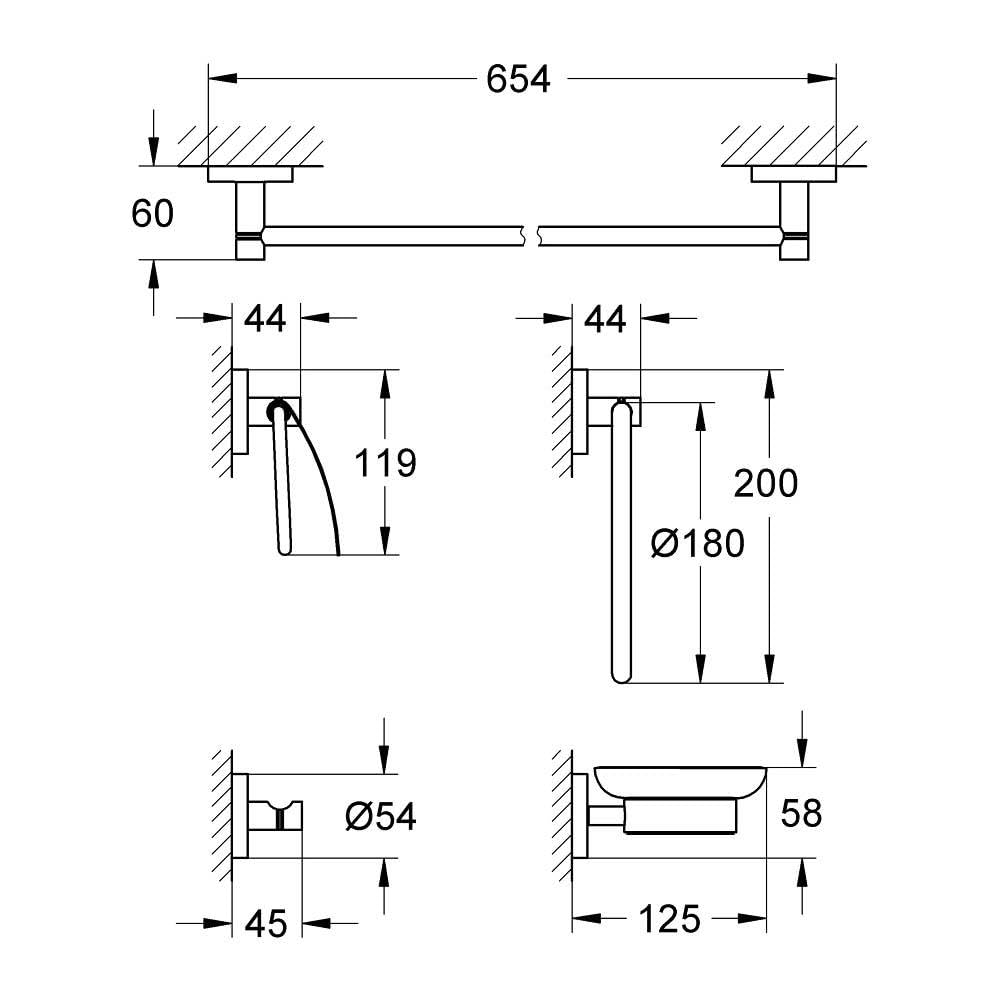 Open Box - Grohe 40344001 Essentials Accessory Kit - Includes Towel Ring, Towel Bar, Toilet Paper Holder, Robe Hook, and Soap Dish
