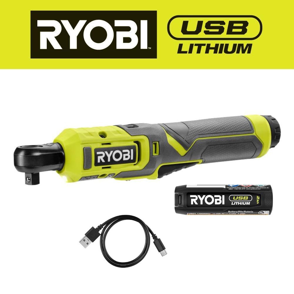 Open Box -  Ryobi USB Lithium 3/8 in. Ratchet Kit with 2.0 Ah Battery and USB Charging Cable
