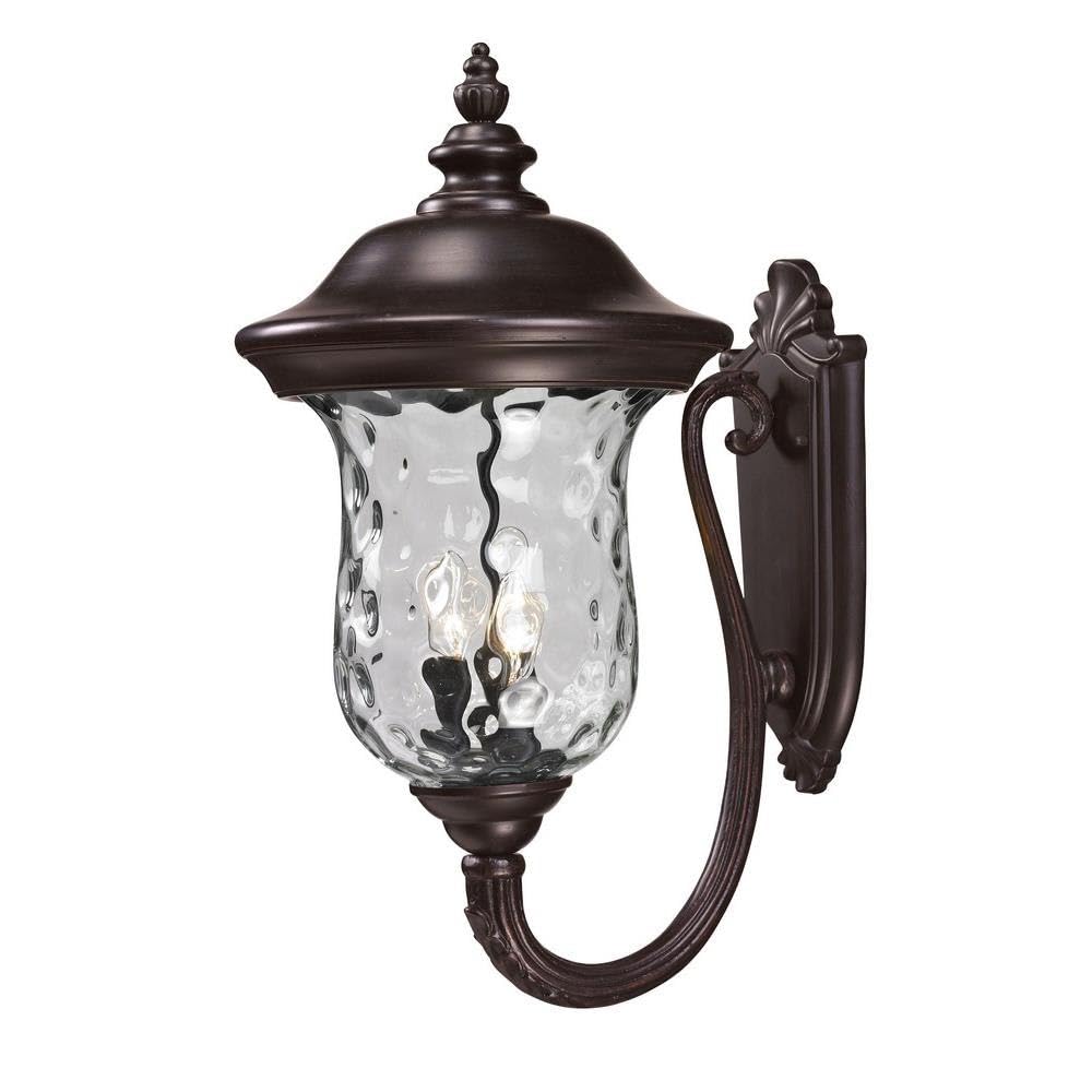 Open Box - Z-Lite 533B-RBRZ Armstrong 3 Light Outdoor Wall Sconce with Clear Water Glass Shade