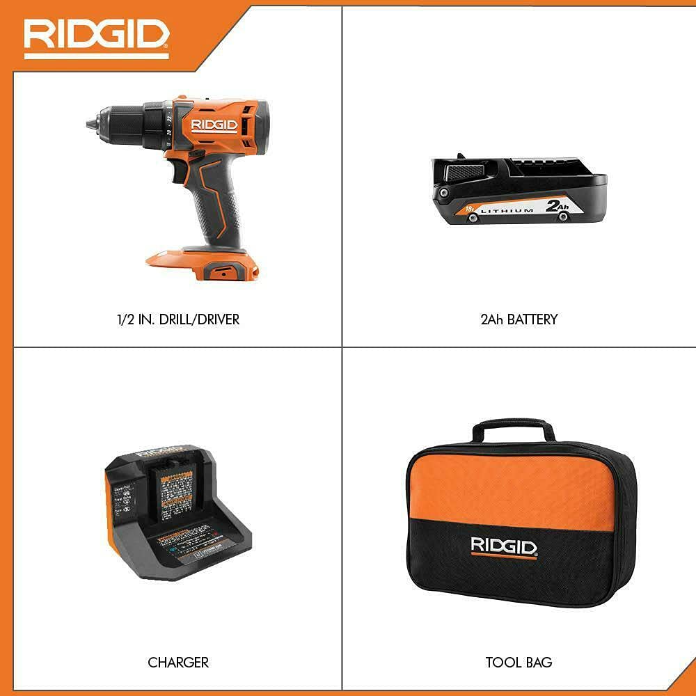 Open Box - RIDGID 18V Cordless 1/2 in. Drill/Driver Kit with (1) 2.0 Ah Battery and Charger RIDGIDBullseye Deals