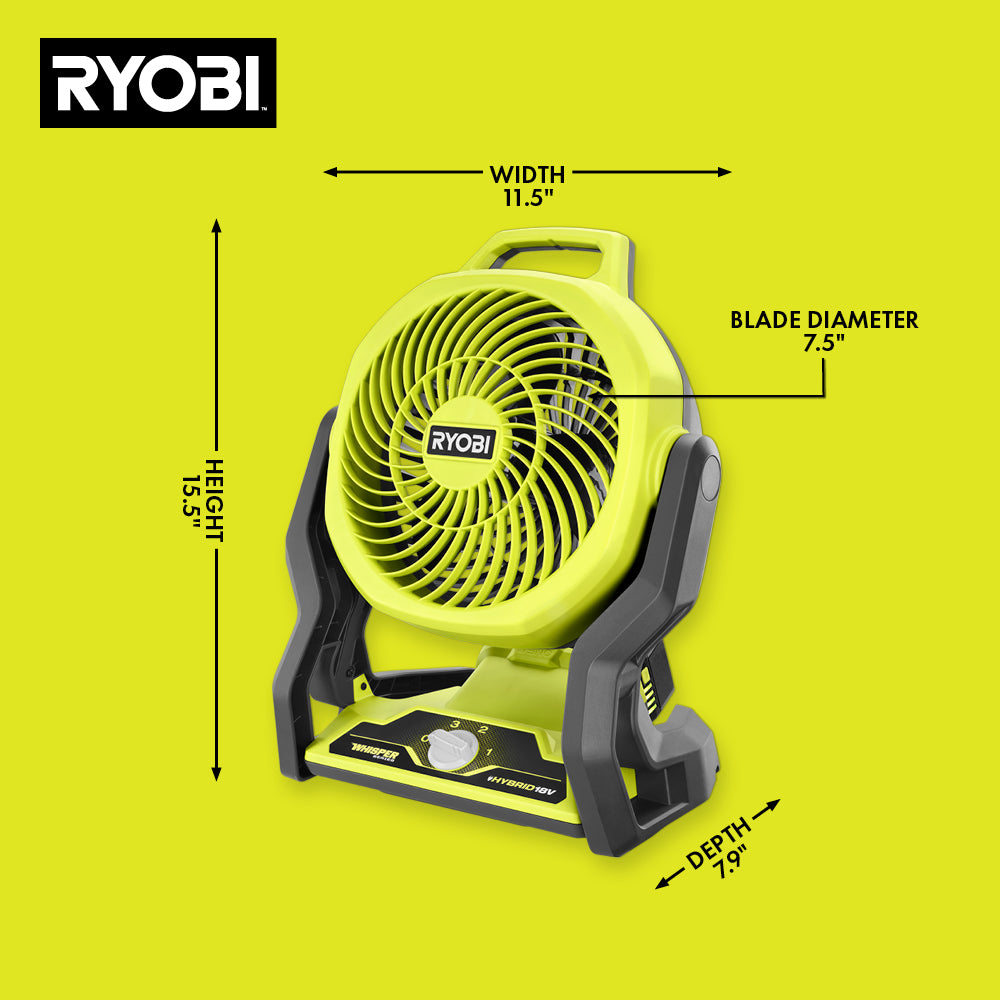 Open Box -  RYOBI ONE+ 18V Cordless Hybrid WHISPER SERIES 7-1/2 in. Fan (Tool Only)