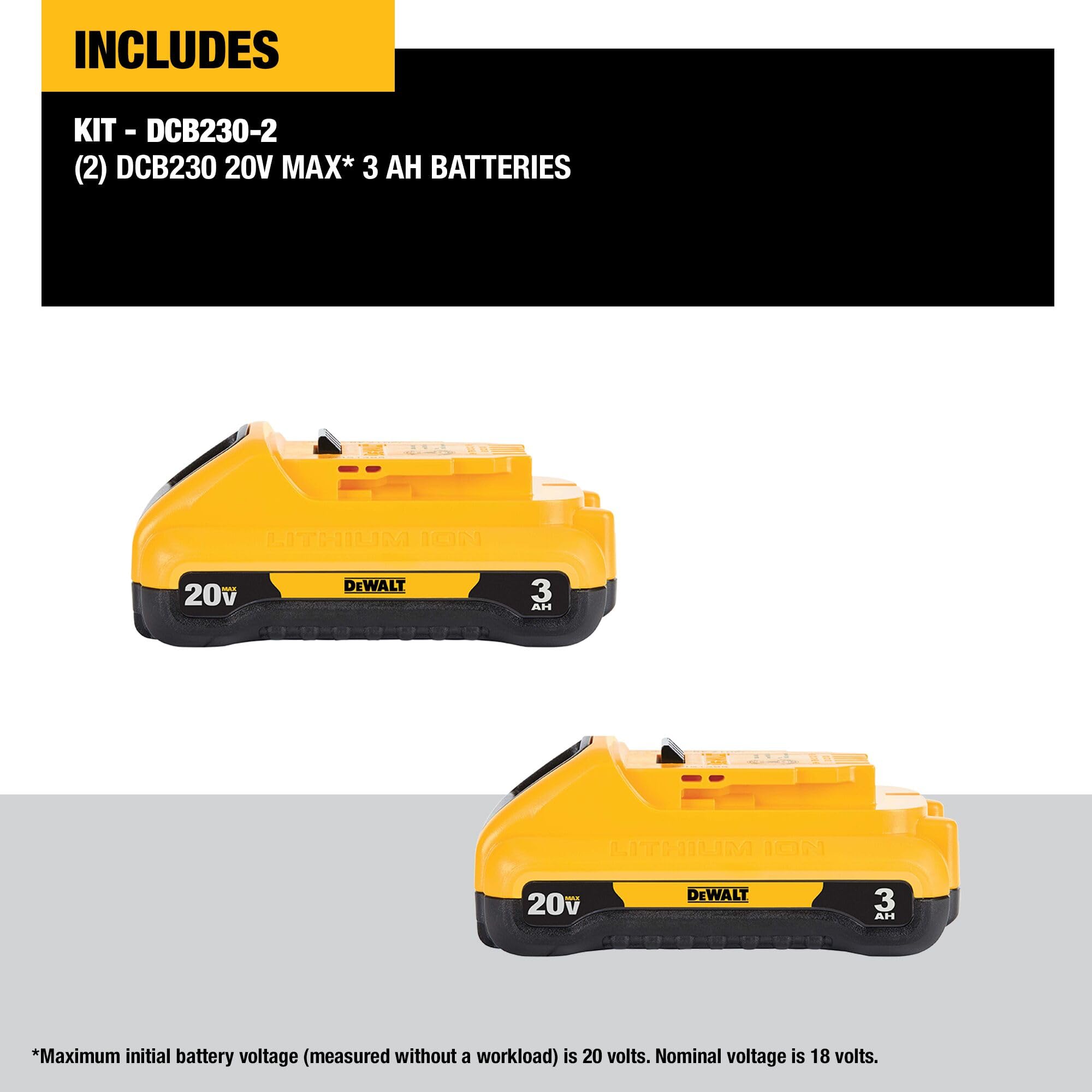 Open Box -  DEWALT DCB230-2 20V MAX Lithium Ion Battery Pack 3.0Ah, 2 pack