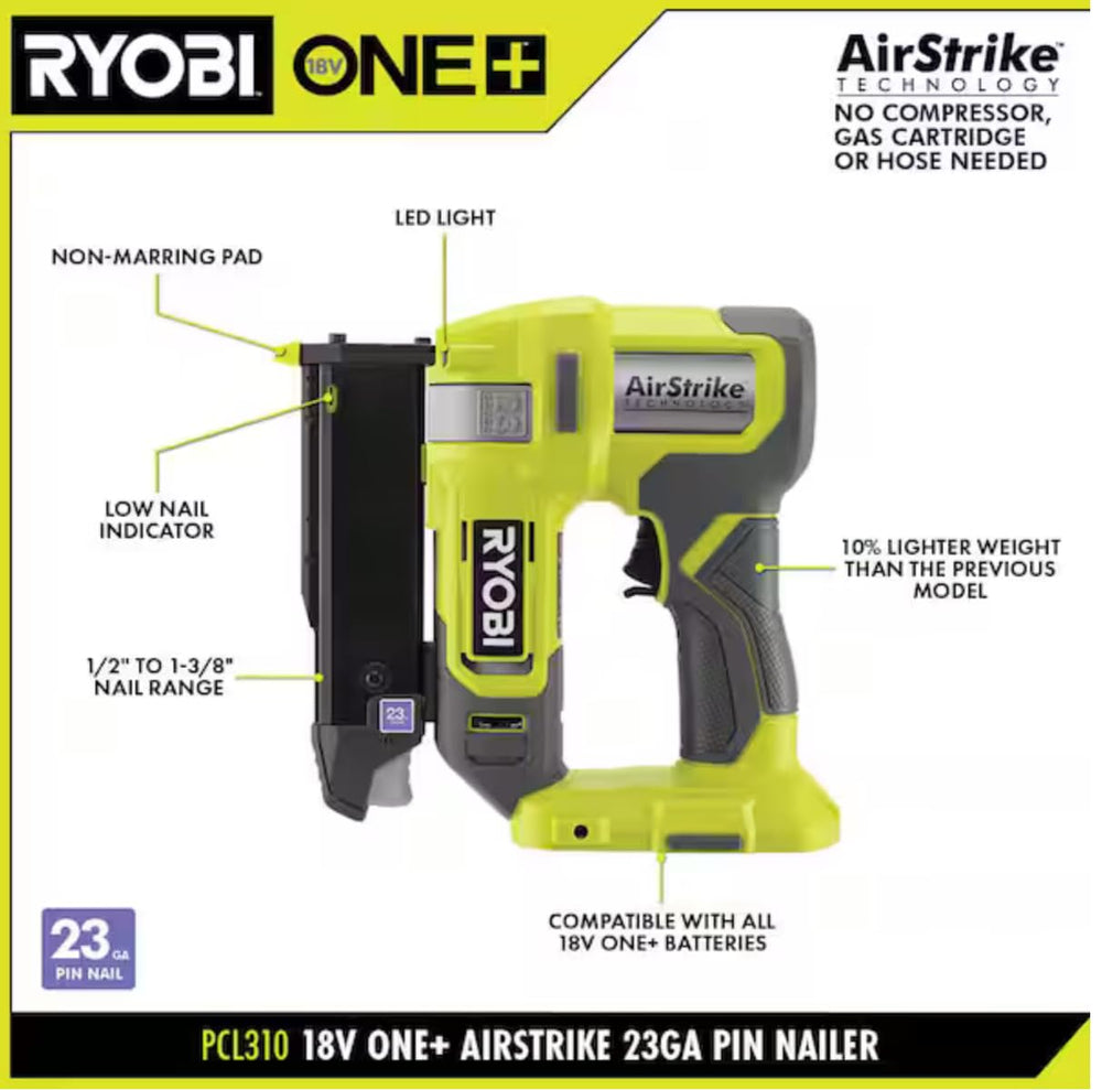 Used - Ryobi ONE+ 18V Cordless Airstrike 23-Gauge Pin Nailer (Tool Only)