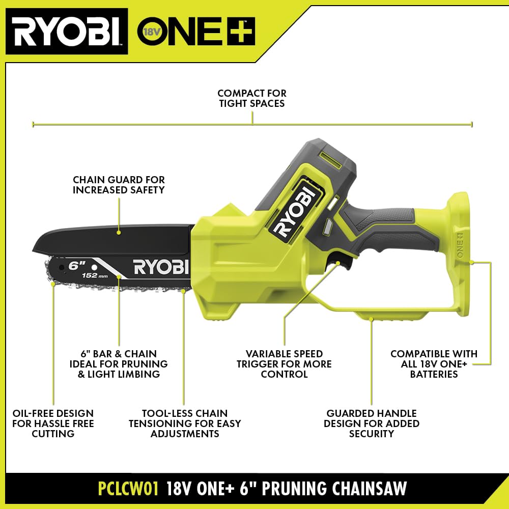 Open Box -  RYOBI ONE+ 18V 6 in. Cordless Battery Compact Pruning Mini Chainsaw (Tool Only)
