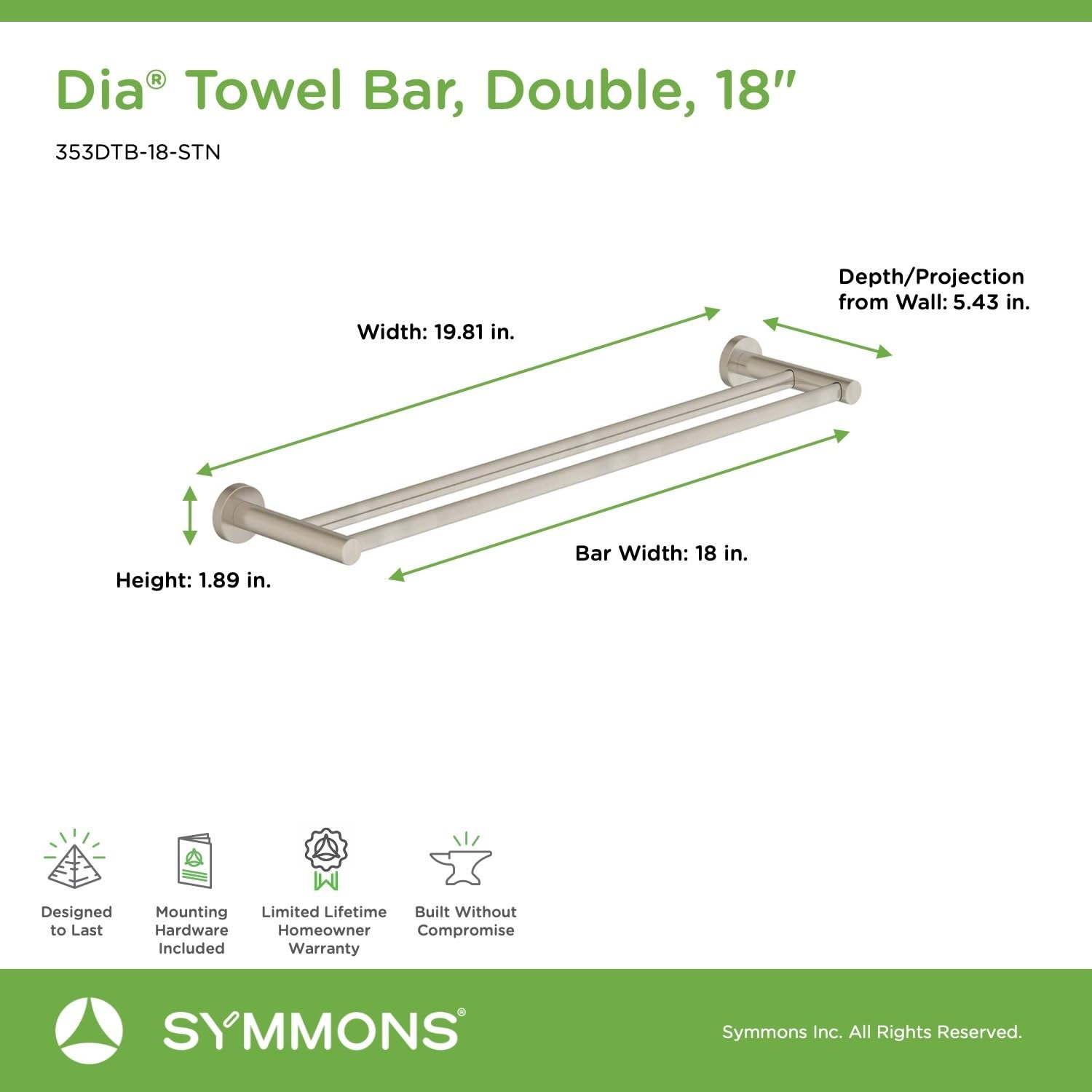 Open Box - Symmons 353DTB-18-BBZ - Towel Bar Bathroom Hardware
