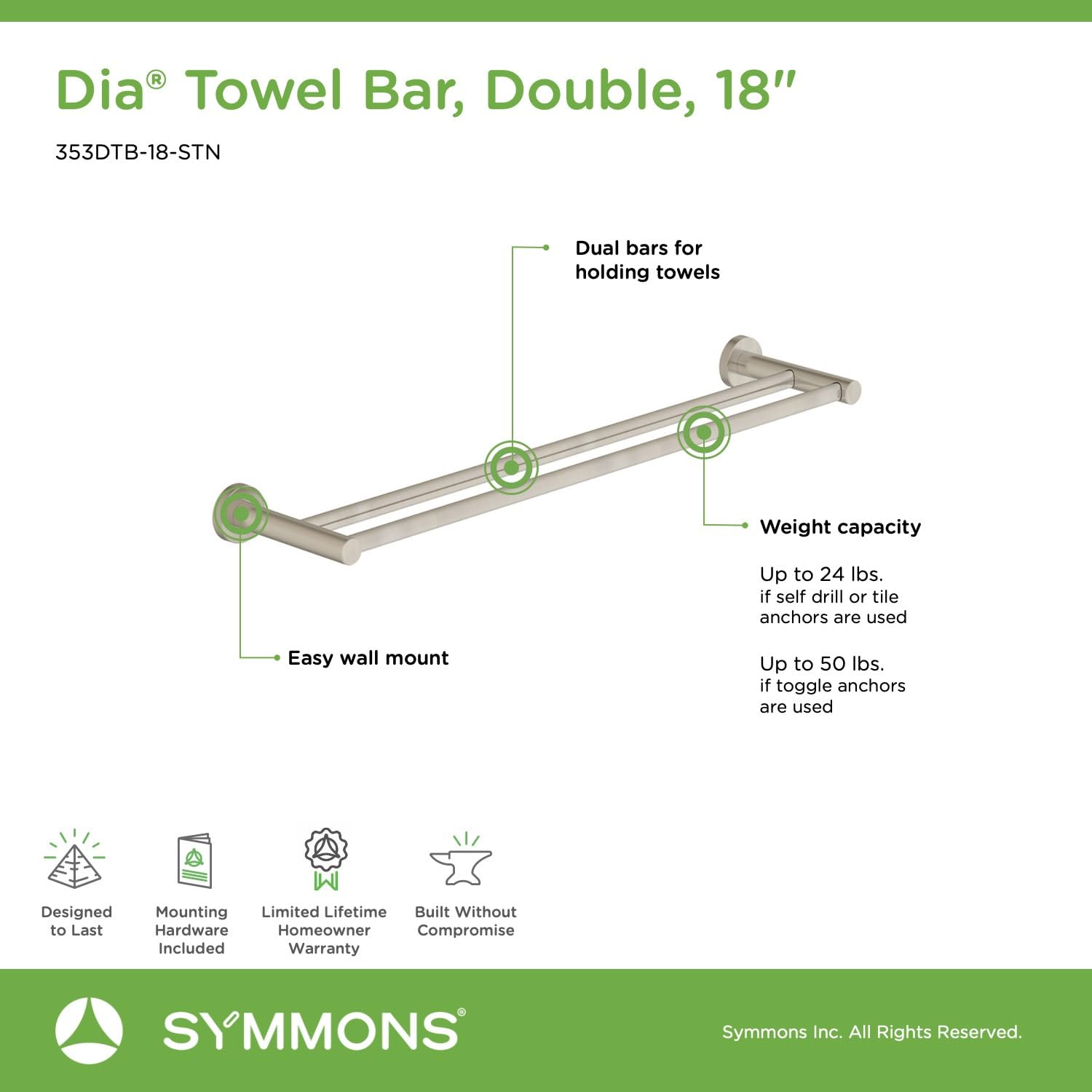 Open Box - Symmons 353DTB-18-BBZ - Towel Bar Bathroom Hardware