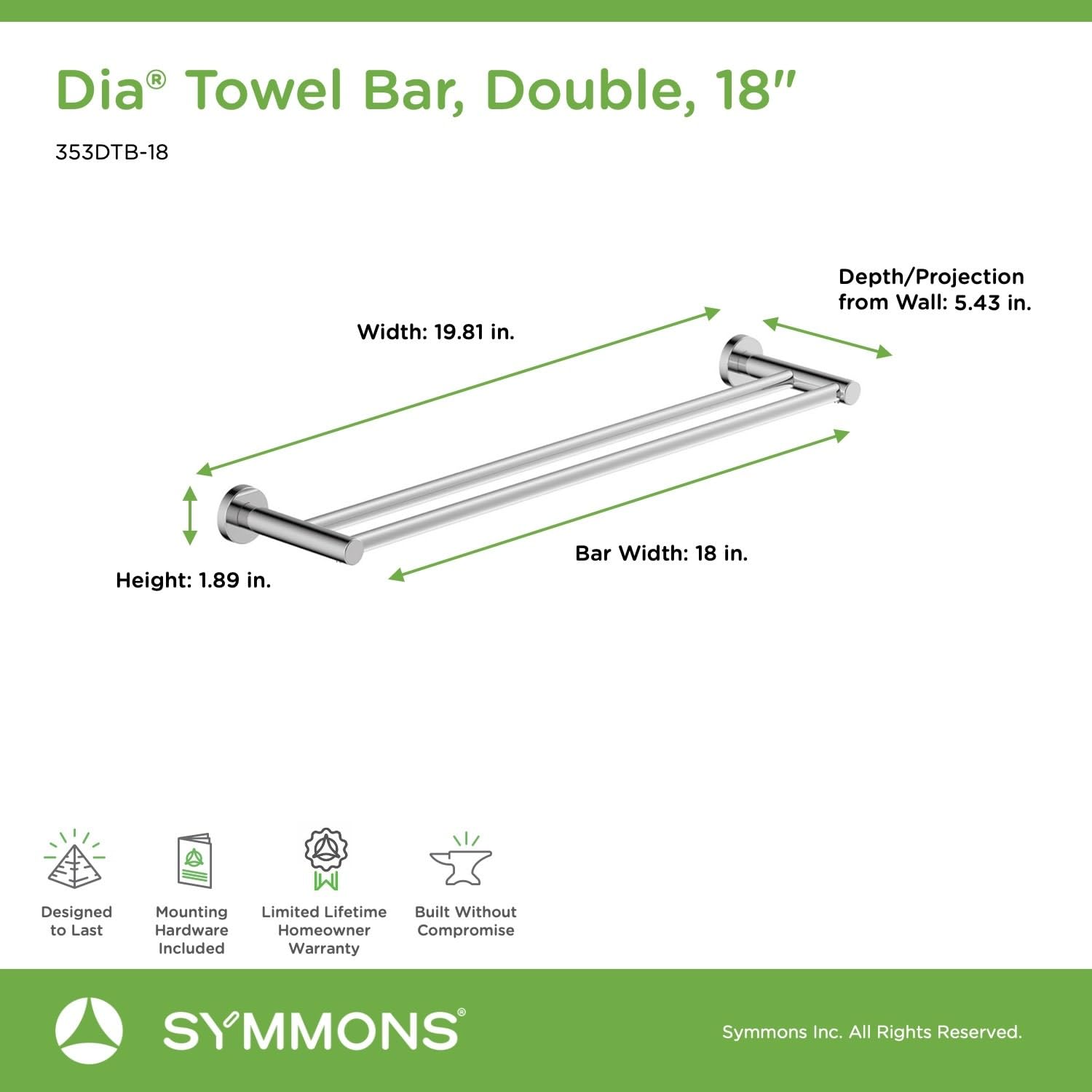 Open Box - Symmons 353DTB-18-BBZ - Towel Bar Bathroom Hardware