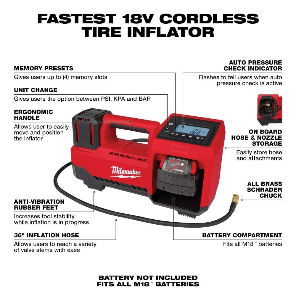 Open Box -  Milwaukee M18 18-Volt Lithium-Ion Cordless Inflator (Tool-Only)