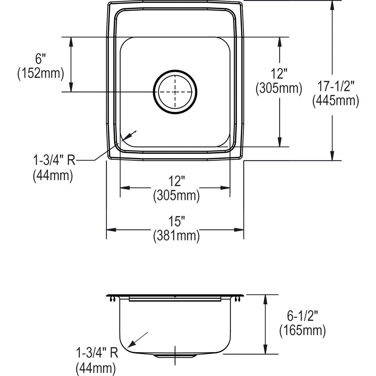 Open Box - Elkay LRAD1517653 Gourmet 15" Single Basin Drop In Stainless Steel Bar Sink