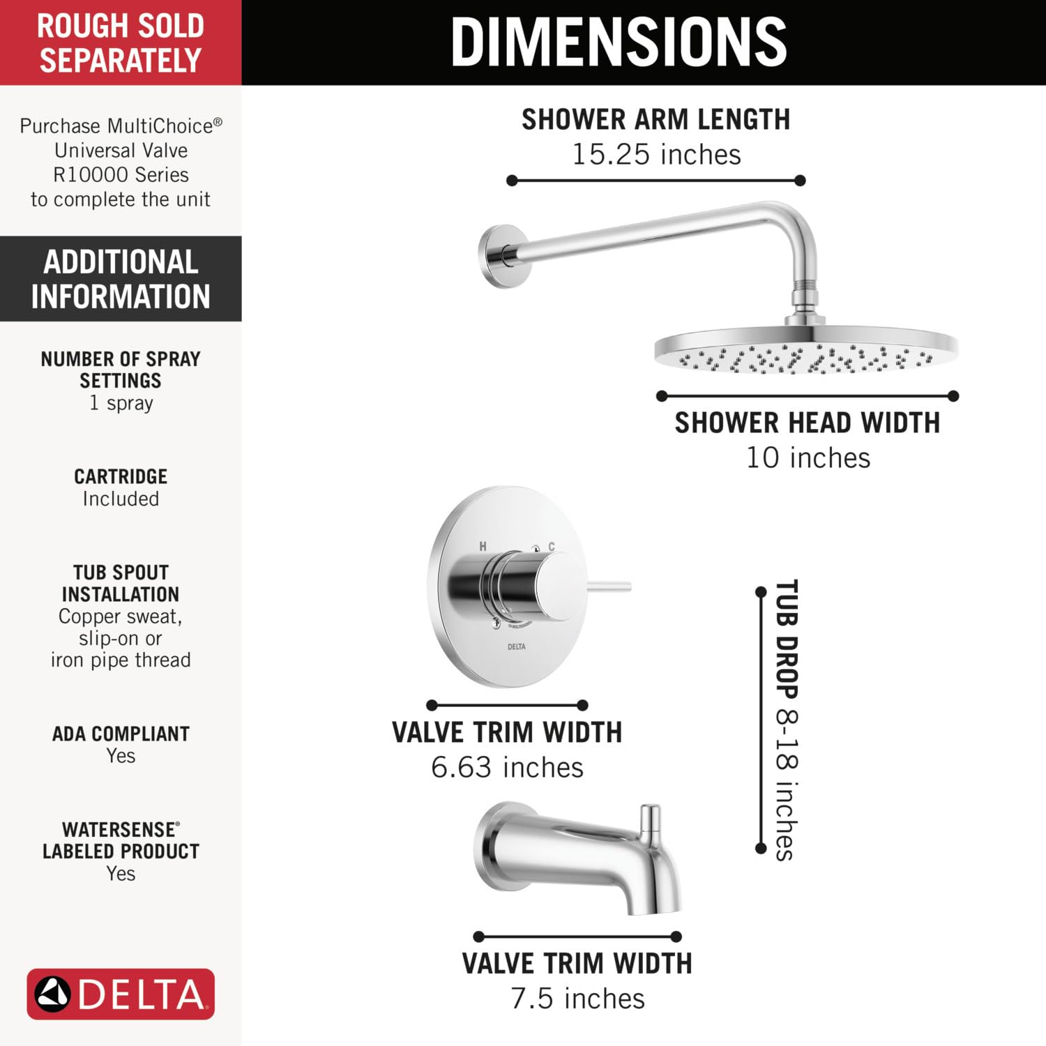 Open Box - Delta T14469-CZ-PP - Tub and Shower Showers