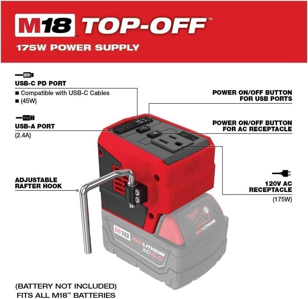 Open Box -  Milwaukee M18 18-Volt Lithium-Ion 175-Watt Powered Compact Inverter for M18 Batteries (Tool-Only) MilwaukeeBullseye Deals